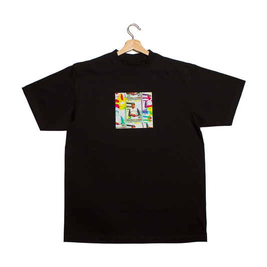 front of a t-shirt graphic of a sheet of LSD of famous pitcher Dock Ellis who pitched an MLB game while on LSD.