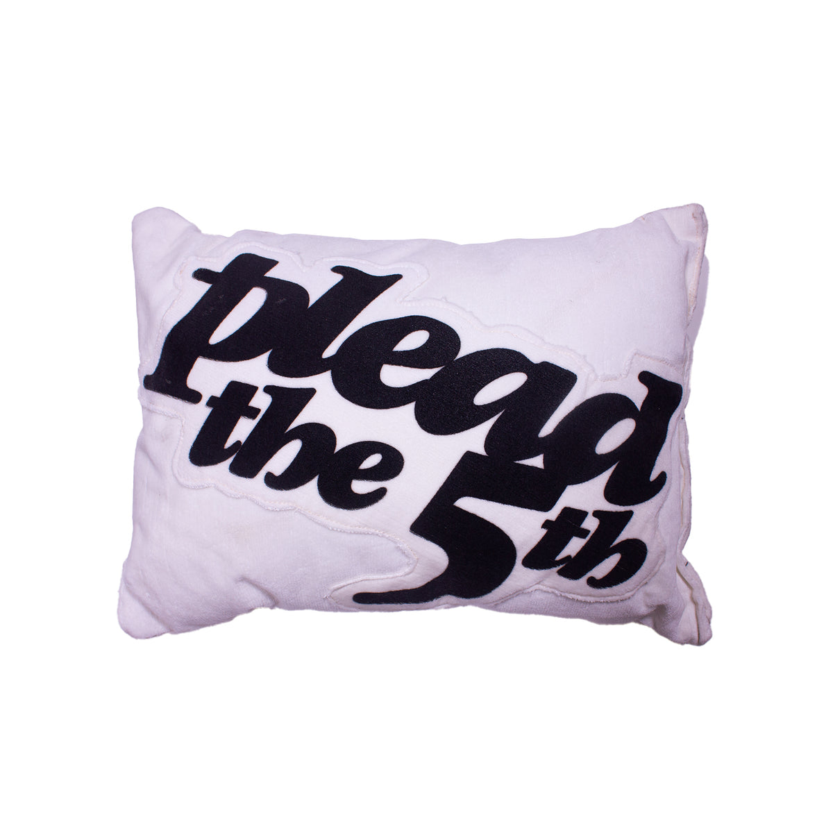 back of pillow with "plead the 5th" screen printed