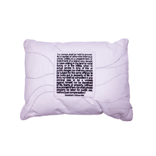 front of a pillow the U.S. 5th amendment screen printed 