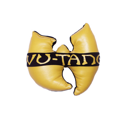 front of a Wu-Tang logo pillow made from old Wu-Tag merch