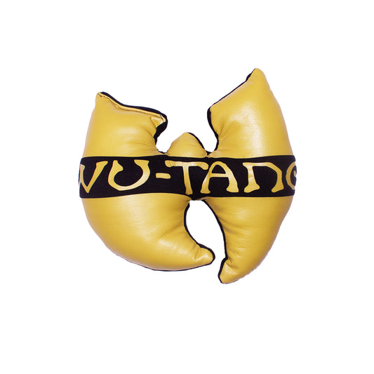 front of a Wu-Tang logo pillow made from old Wu-Tag merch
