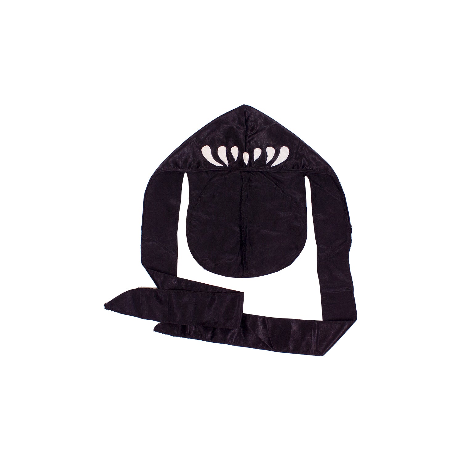 front of a du-rag with teeth sewn on