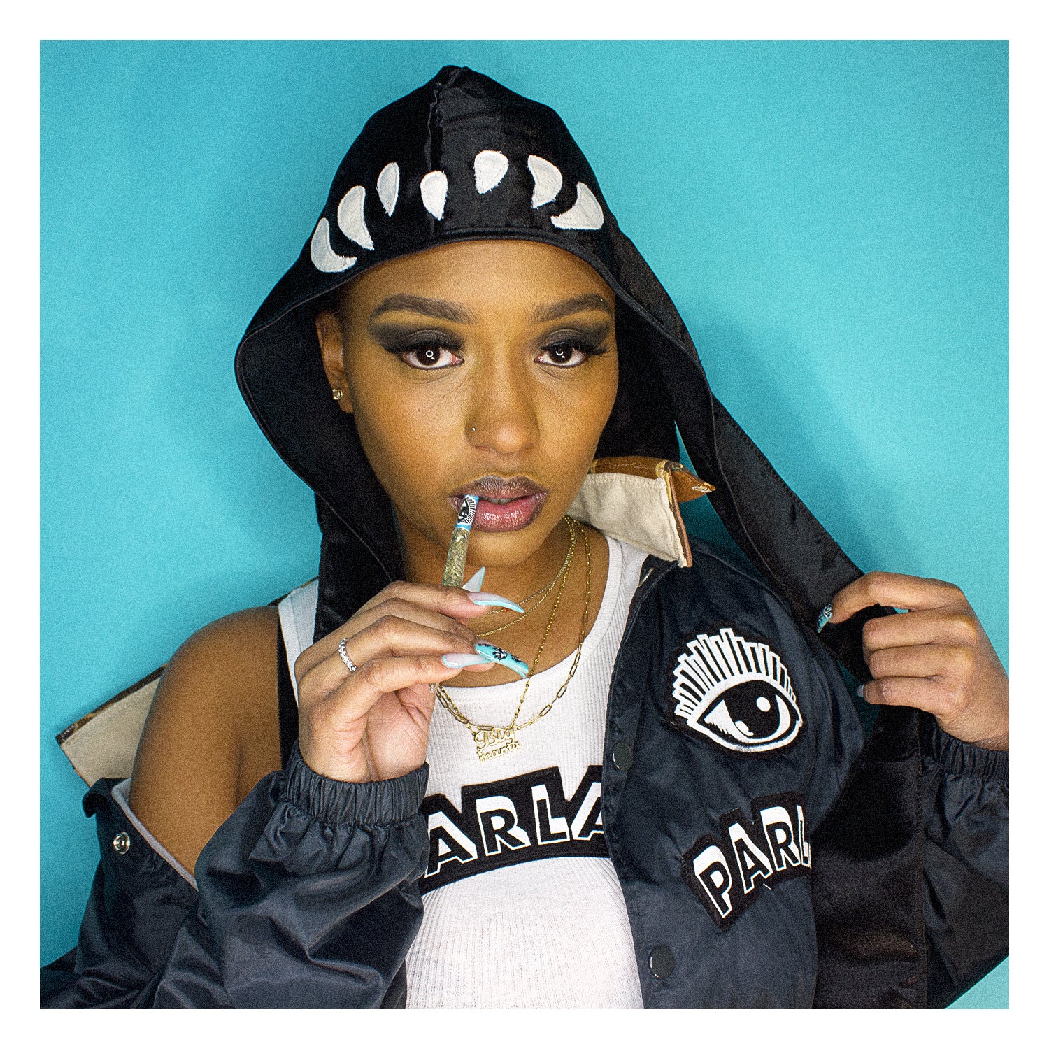 Mica Bivings wearing no.29 du-rag from the 33 collection