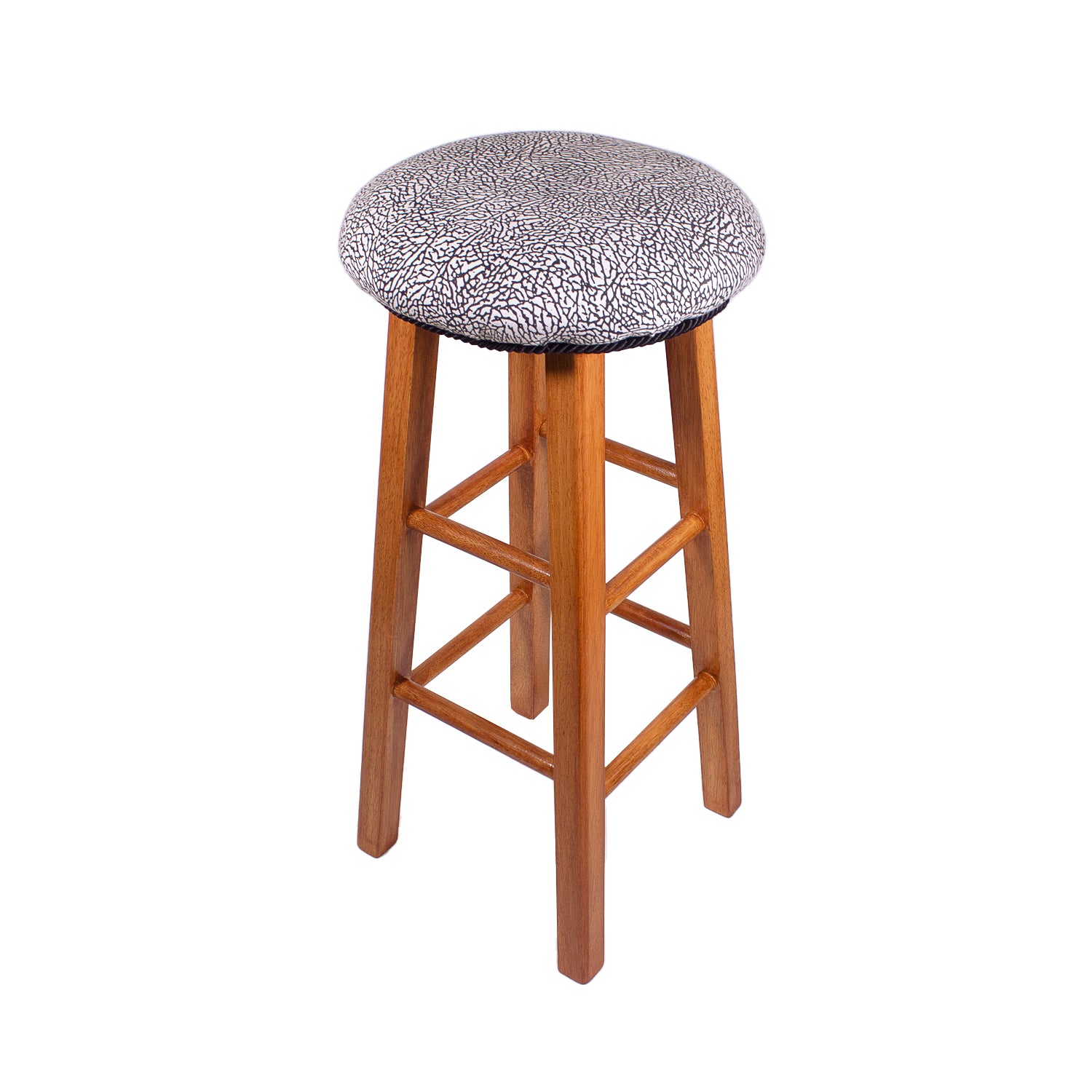 front of a stool made with elephant print pattern from a vintage Jordan t-shirt